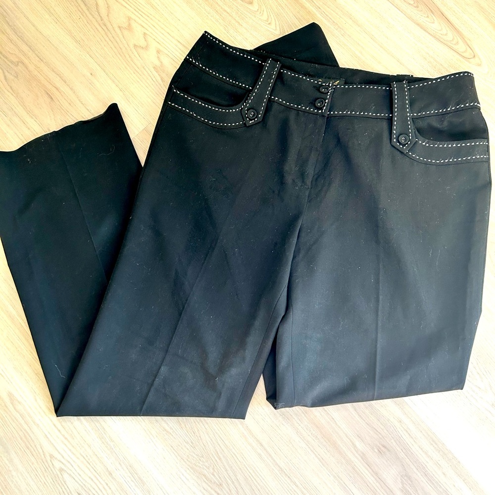 Essentials A•B•S Dress Pants 12 Black/White Accent Stitching Career Loose